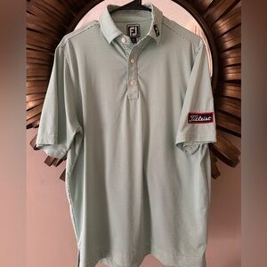 FootJoy seafoam green & white striped button down golf shirt